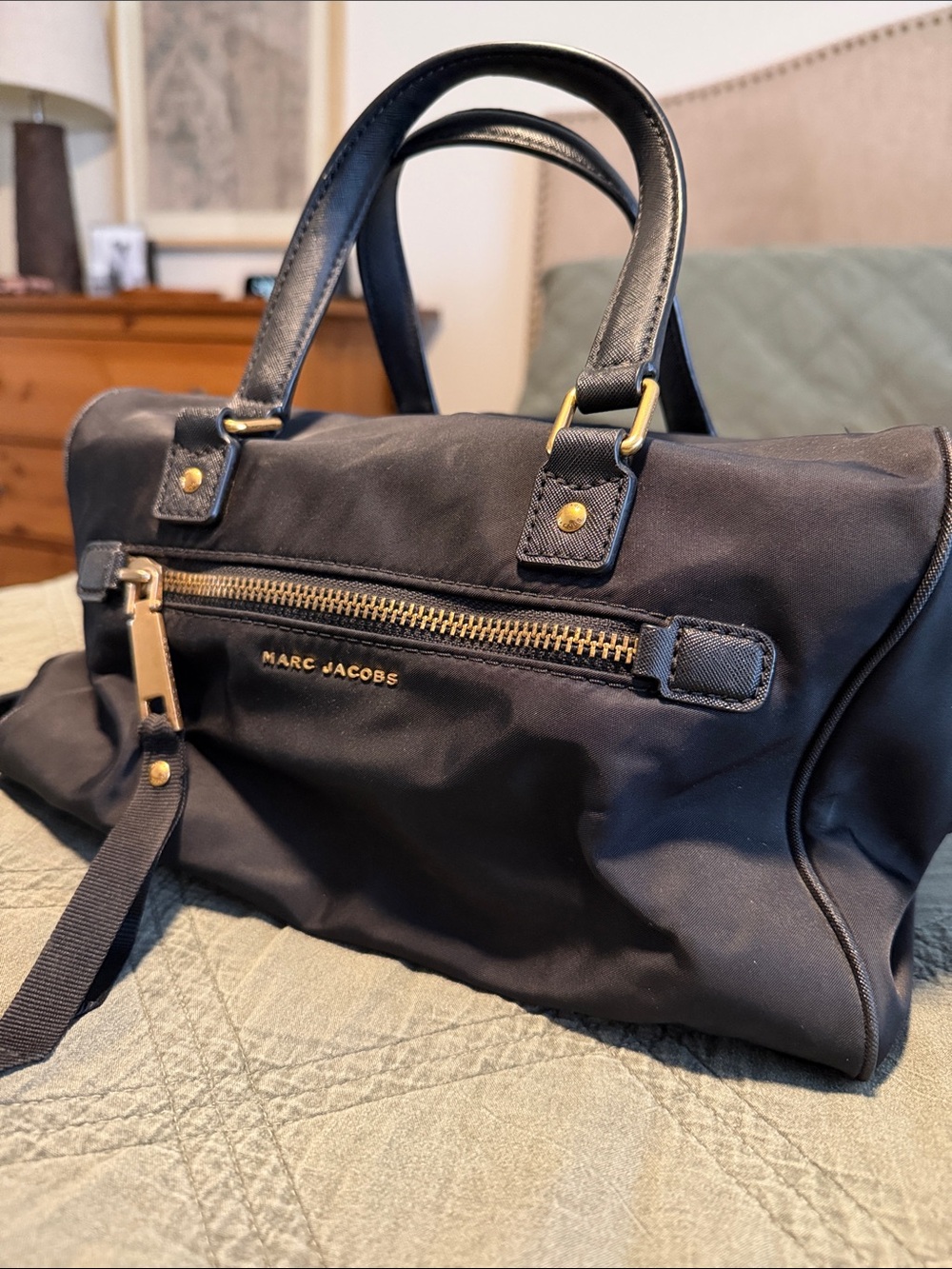 Marc Jacobs Black Nylon Tote with Gold Hardware